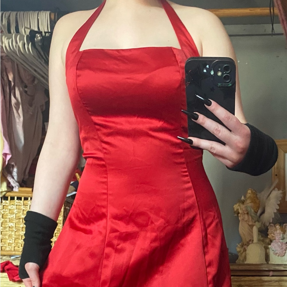 Red Prom Dress Halter Neck